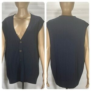 MWT KALSPIN V-NECK BUTTON FRONT SWEATER NAVY BLUE SIZE LARGE